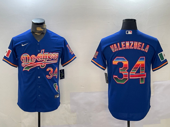 Men's Los Angeles Dodgers #34 Fernando Valenzuela Royal Mexico California Patch Cool Base Stitched Baseball Jersey Men's Los Angeles Dodgers #34 Fernando Valenzuela Royal Mexico California Patch Cool Base Stitched Baseball Jersey